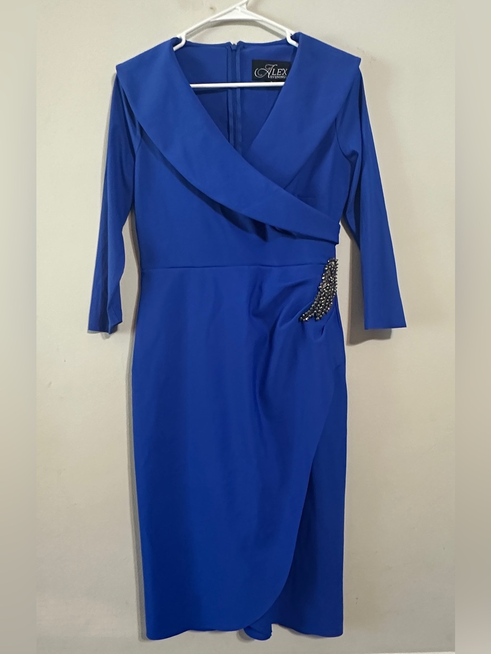💙 Alex Evenings Slimming Sheath Dress Royal Blue Beaded Size 2